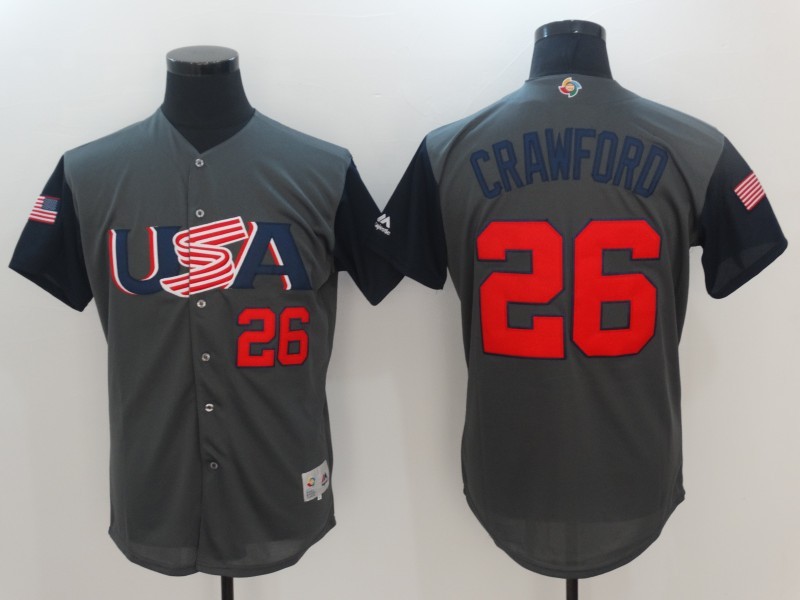 Men USA Baseball #26 Crawford Gray 2017 World Baseball Classic Authentic Jersey->more jerseys->MLB Jersey